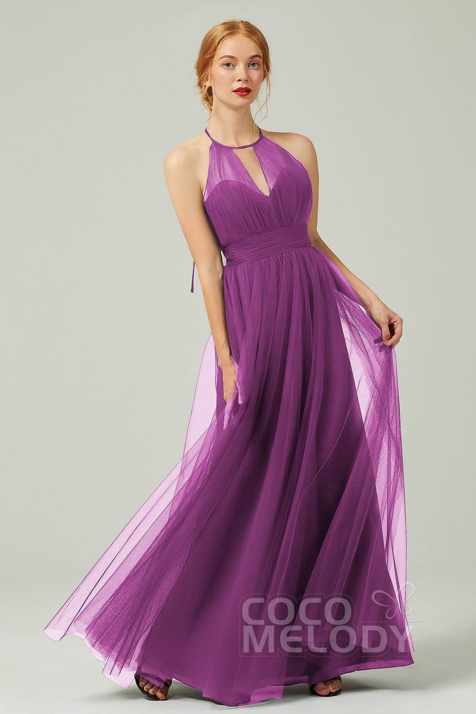 A-Line Floor Length Tulle Bridesmaid Dress CB0334PS - COCOMELODY